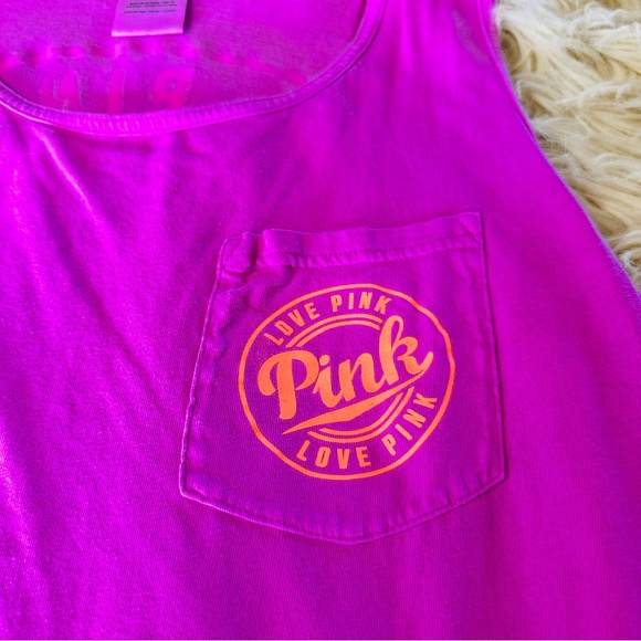 VS PINK neon logo tank top pocket tee - Picture 3 of 7